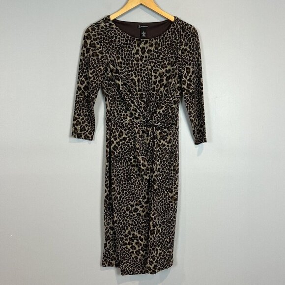 New Directions Leopard Print Dress Long Sleeve Size 6 Twist Knot Detail - Picture 1 of 6